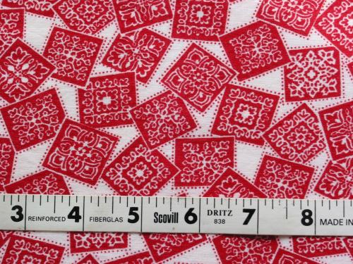 Novelty Feedsack Red Squares Snowflakes