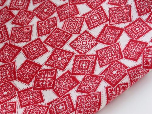Novelty Feedsack Red Squares Snowflakes