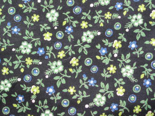 Vintage Fabric Calico Black and Lime Green Daisy