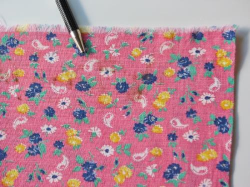 Pink Feedsack with Blue and Yellow Roses