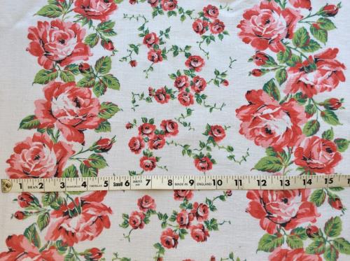 Vintage Pink Red Roses Cotton Toweling Fabric