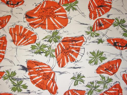 Vintage Midcentury Orange Poppy Rayon Fabric