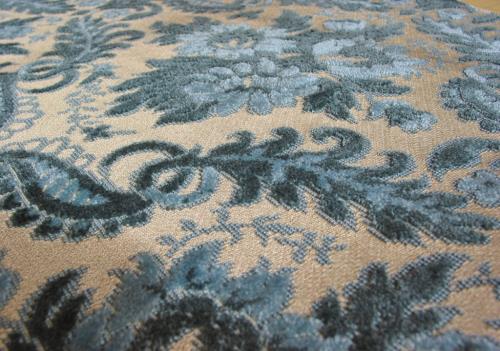 Vintage Two-Tone Blue Floral Cut Velvet Fabric