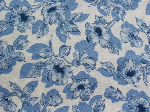 Vintage 40's Blue Floral Slub Weave